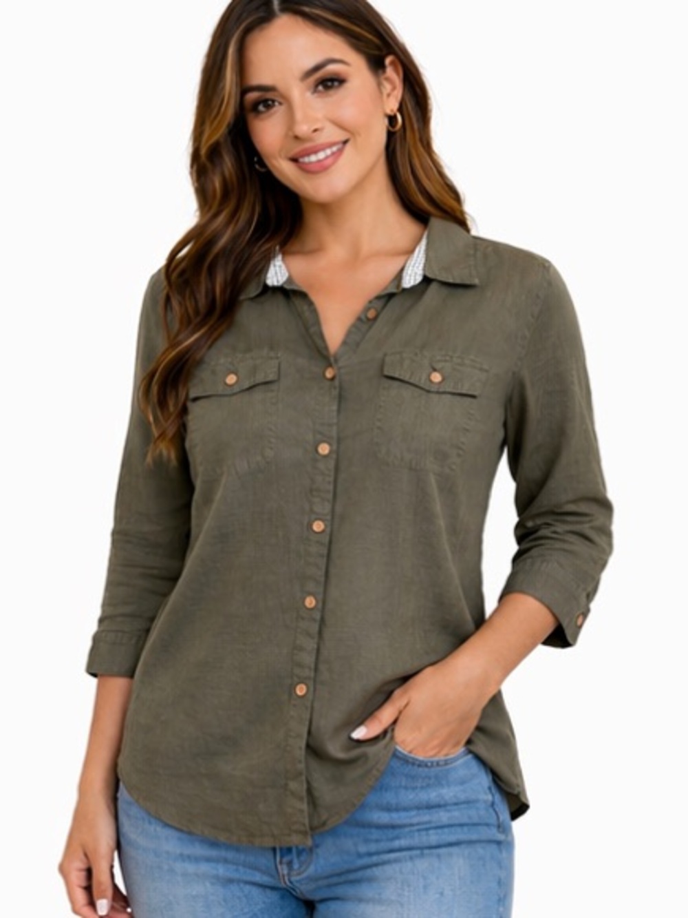 Croft & Barrow Army Green 100% Cotton Button Down Shirt